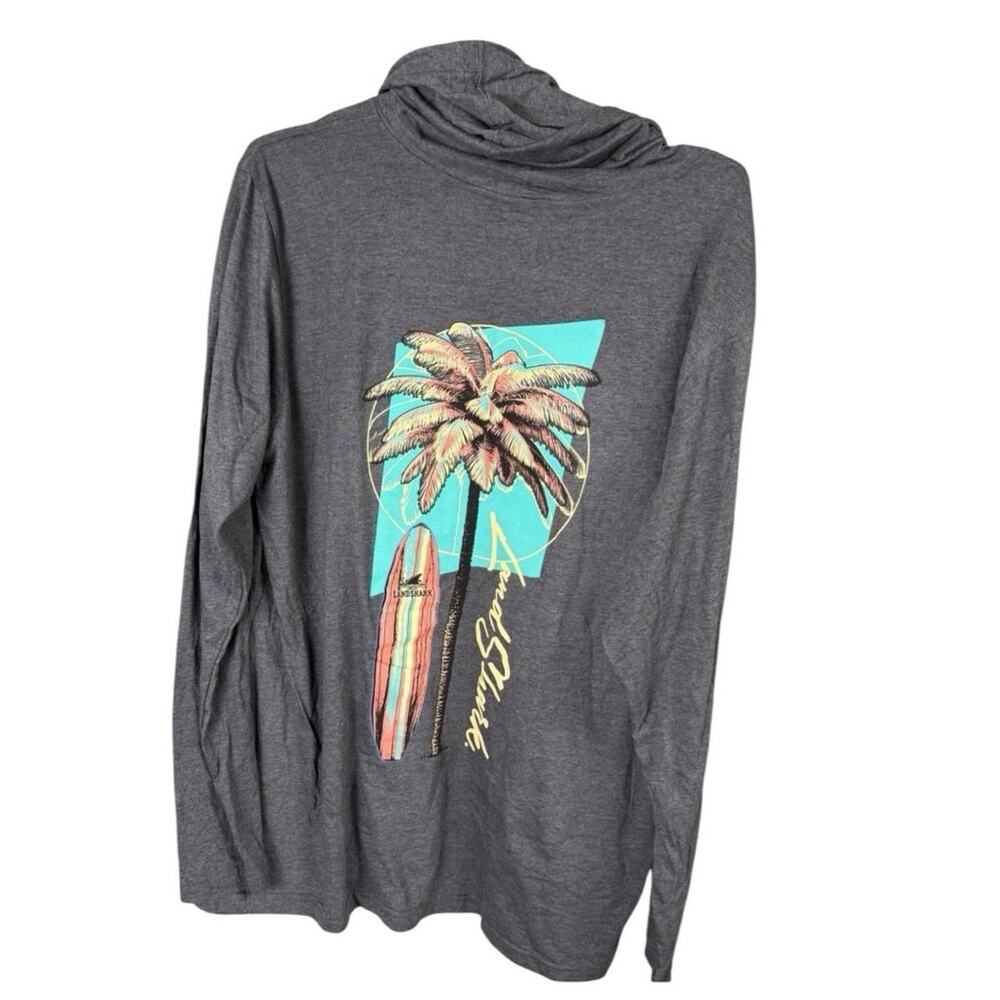 LandShark Margaritaville Men’s Med Hooded Long Sleeve Shirt Palm Tree Surf Gray